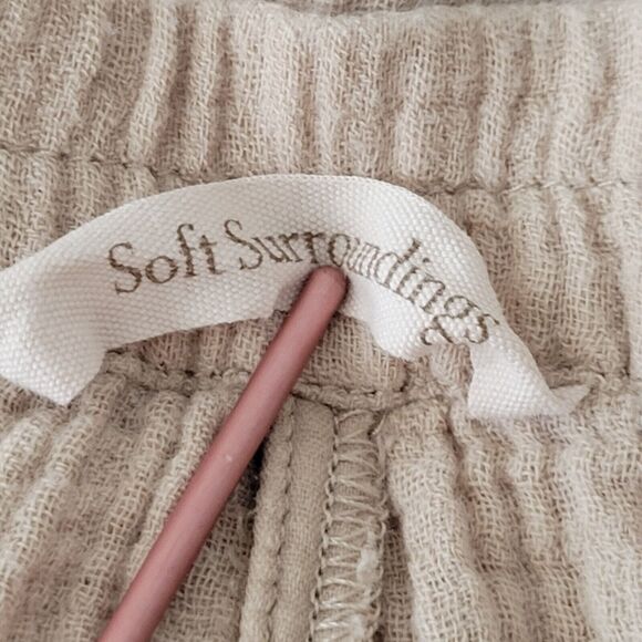 SOFT SURROUNDINGS Tan Gauzy Cotton Pants Size XL Cropped Pockets Beach - Picture 8 of 10
